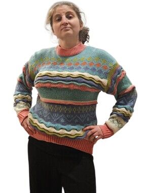 Vintage 1989 I.V.Y. Pastel Textured Wave Knit Sweater - Size Medium